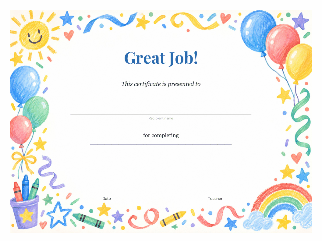 Preview of the first page of Kids certificate